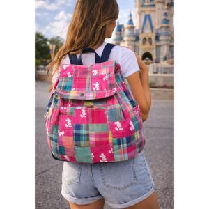 Authentic Disney Parks Pink Patchwork Mickey Backpack Park Bag 12Hx12Wx10D